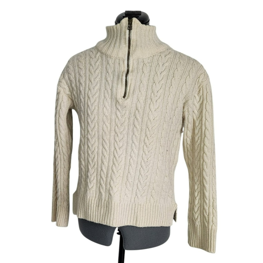 Peregrine Womens Cream 100% Pure New Wool Cable Knit Quarter Zip Sweater Small
